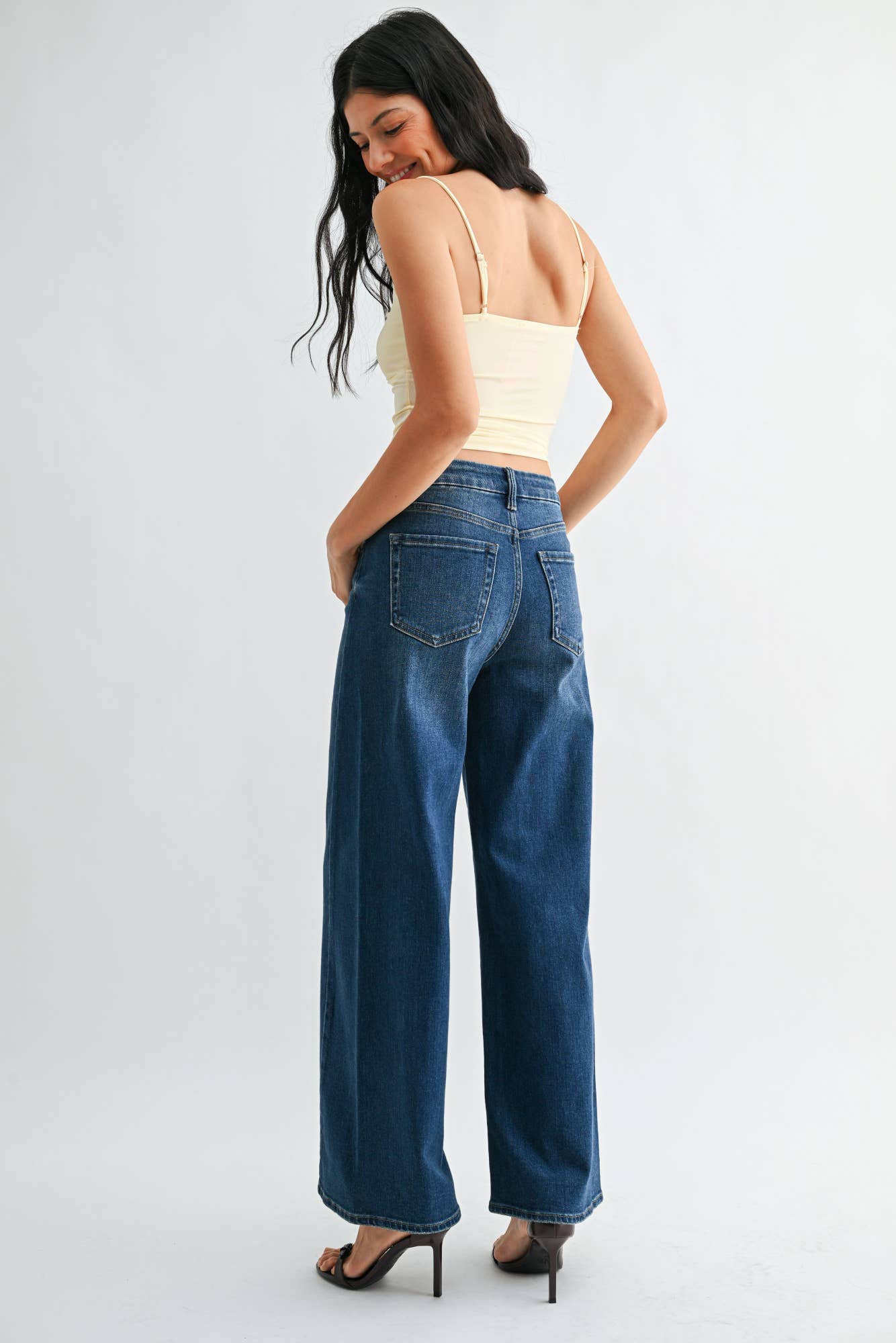 Marcie High Rise Wide Leg Jeans in Dark Denim