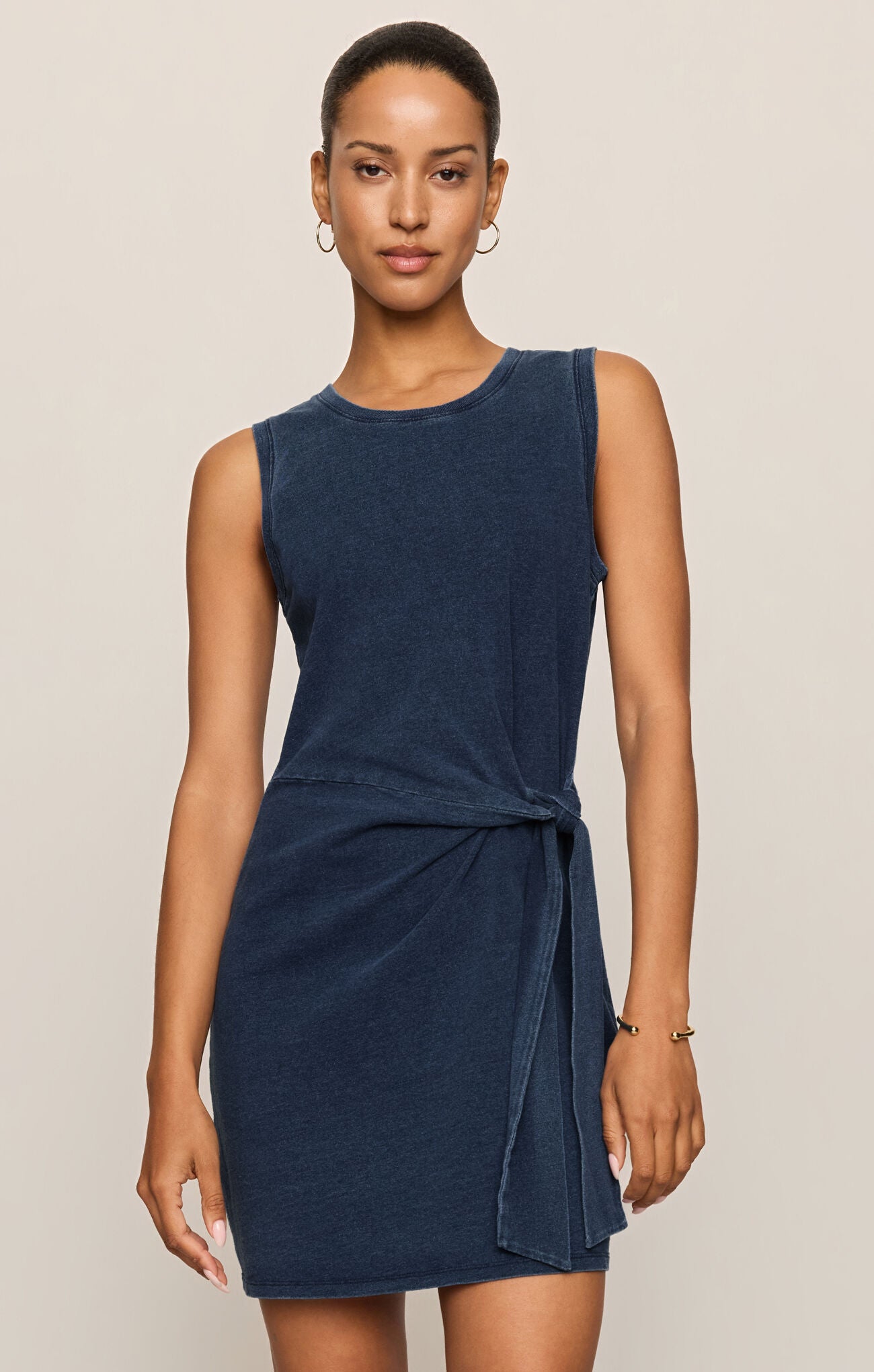 Mattie Jersey Denim Mini Dress in Indigo
