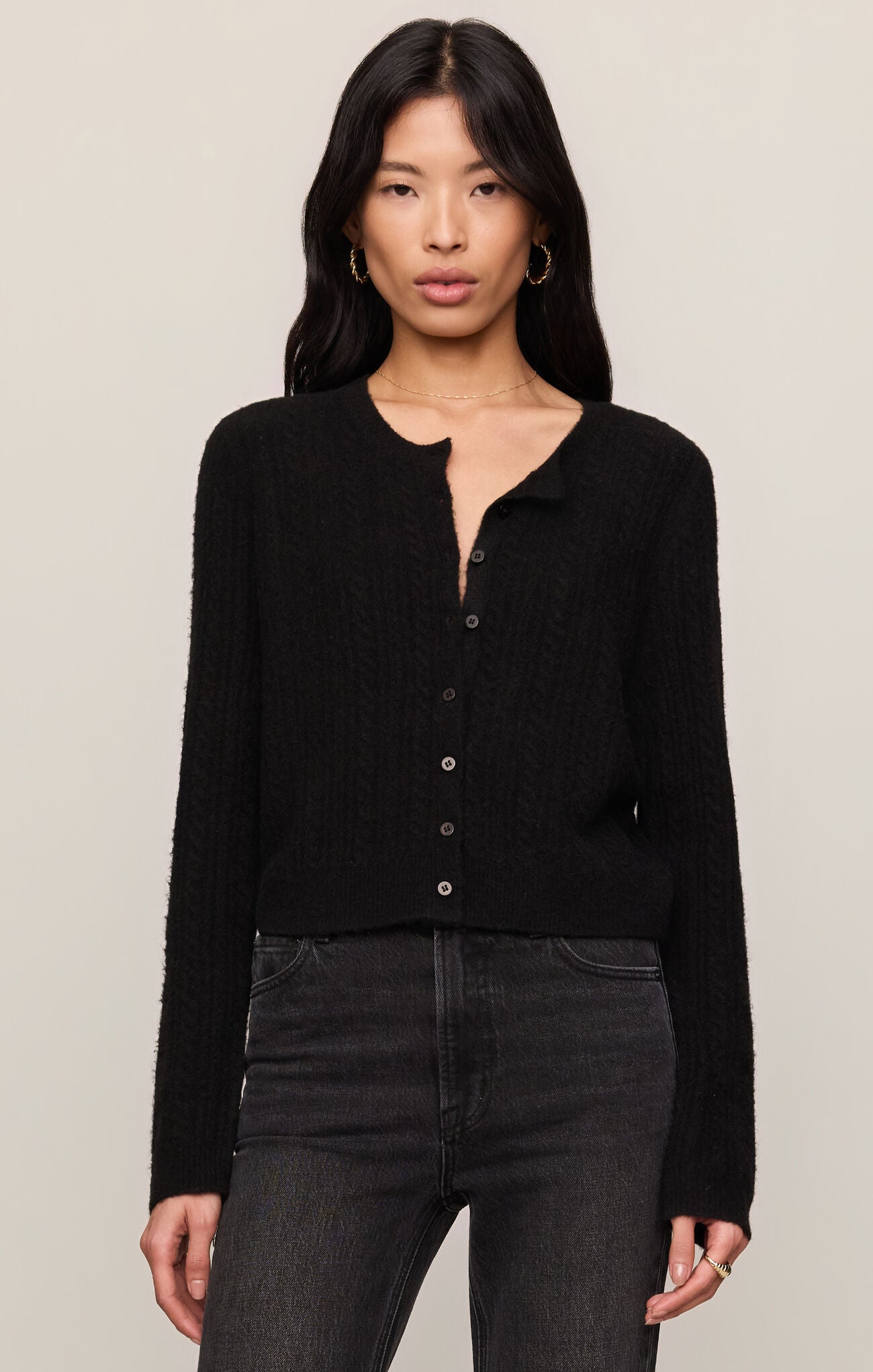 Medina Pointelle Cardigan in Black