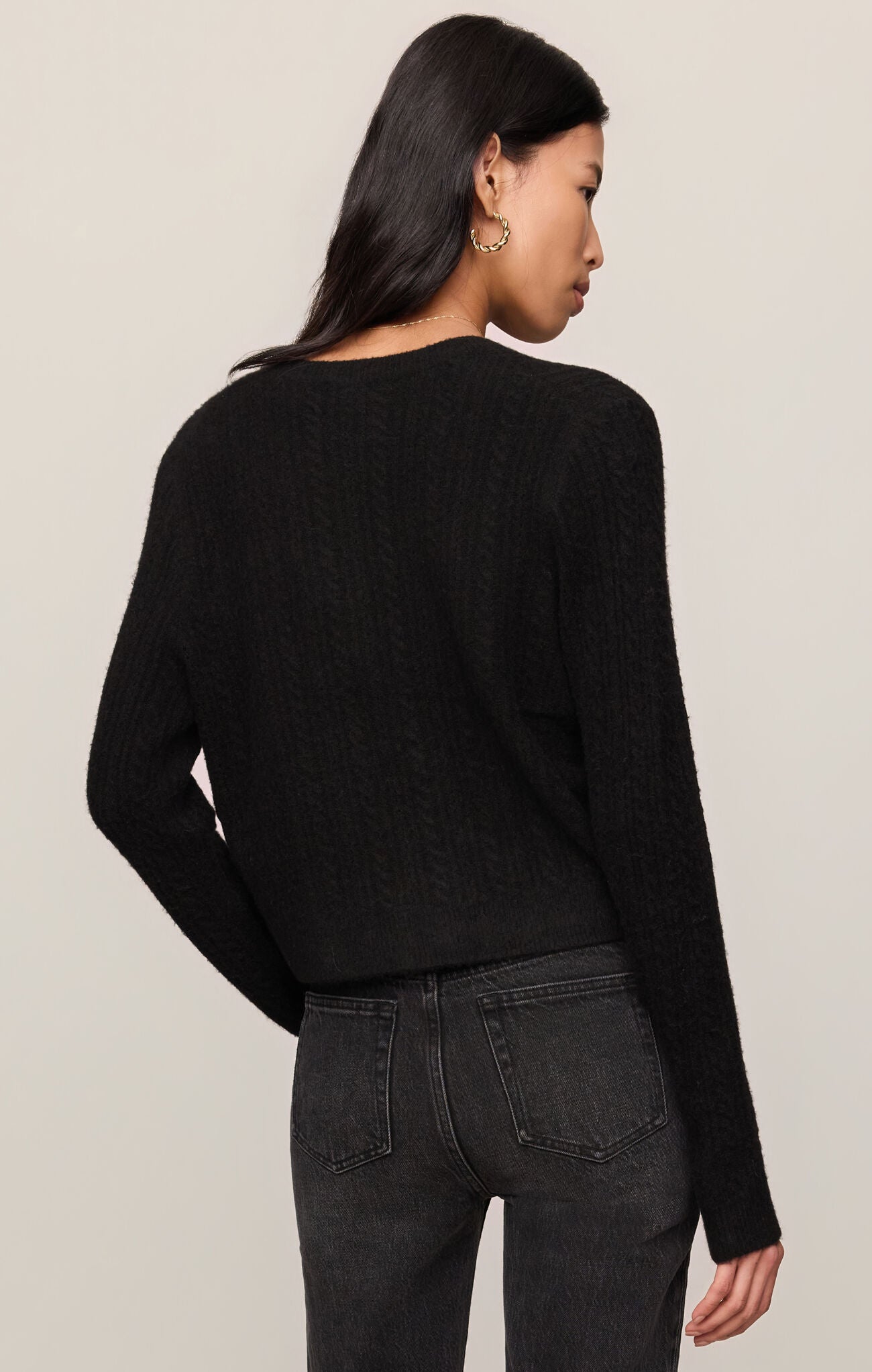 Medina Pointelle Cardigan in Black
