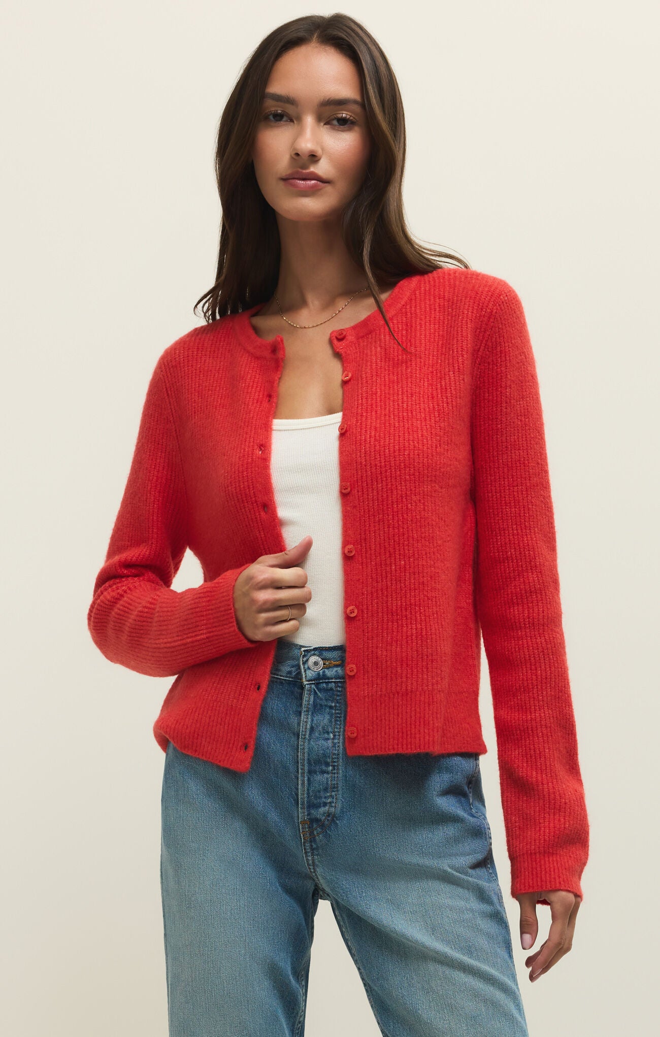 Medina Rib Cardigan in Red Lotus