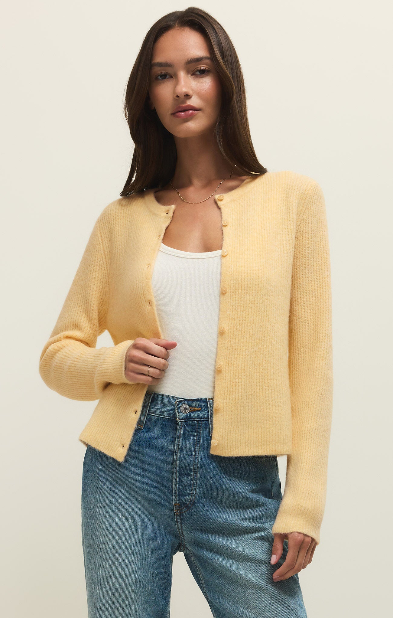 Medina Rib Cardigan in Custard