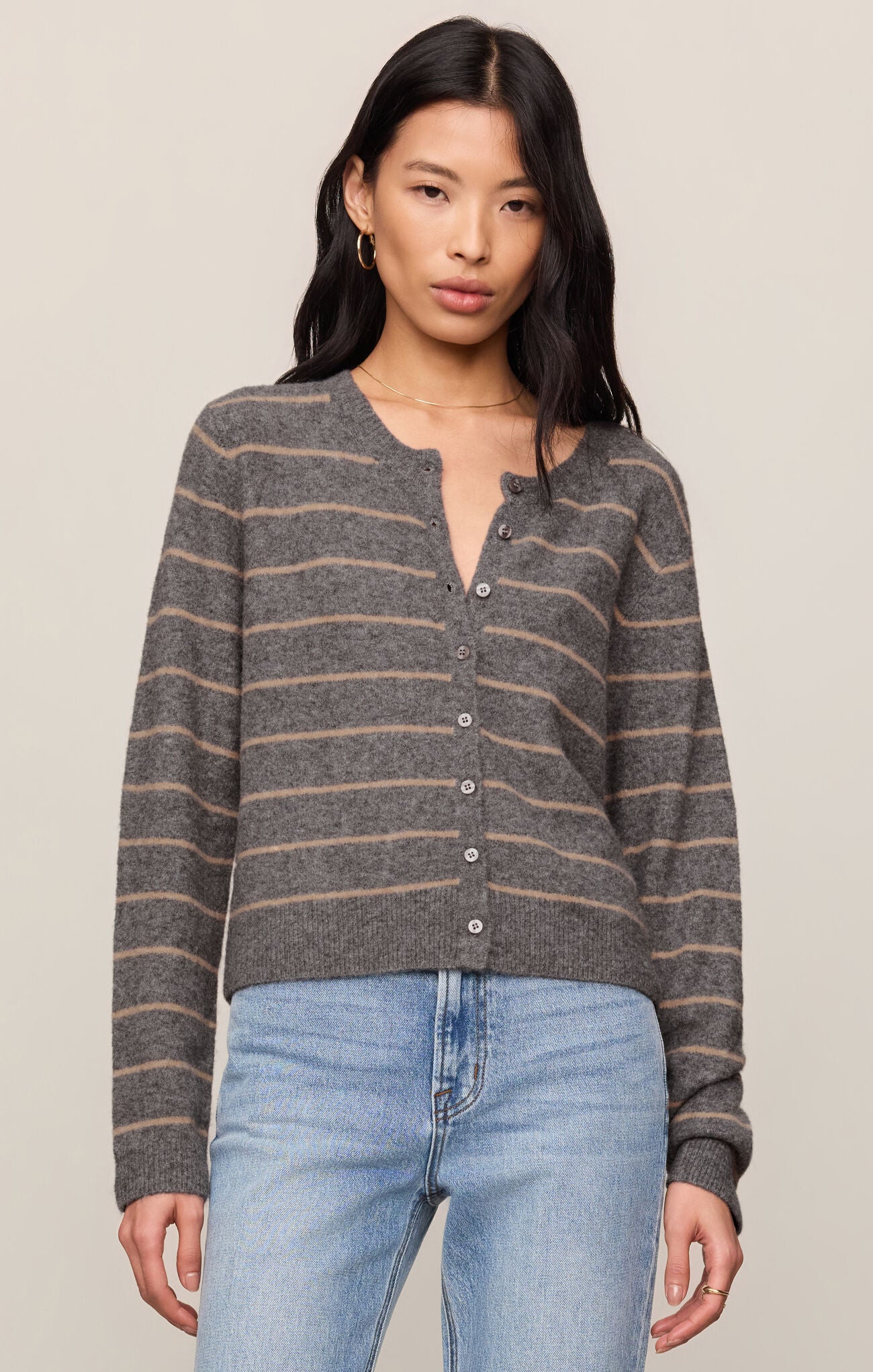 Medina Stripe Cardigan in Charcoal Heather
