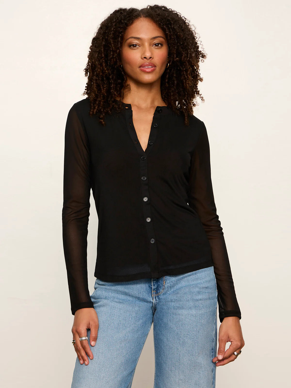 Mesh Long Sleeve Cardigan in Black