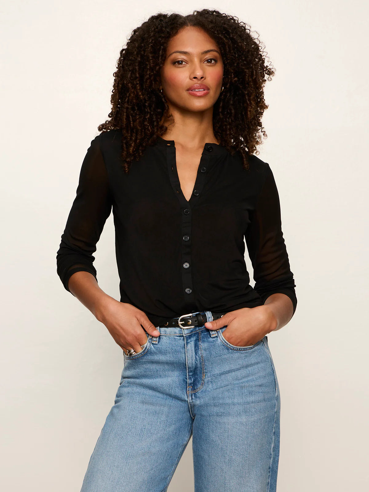 Mesh Long Sleeve Cardigan in Black