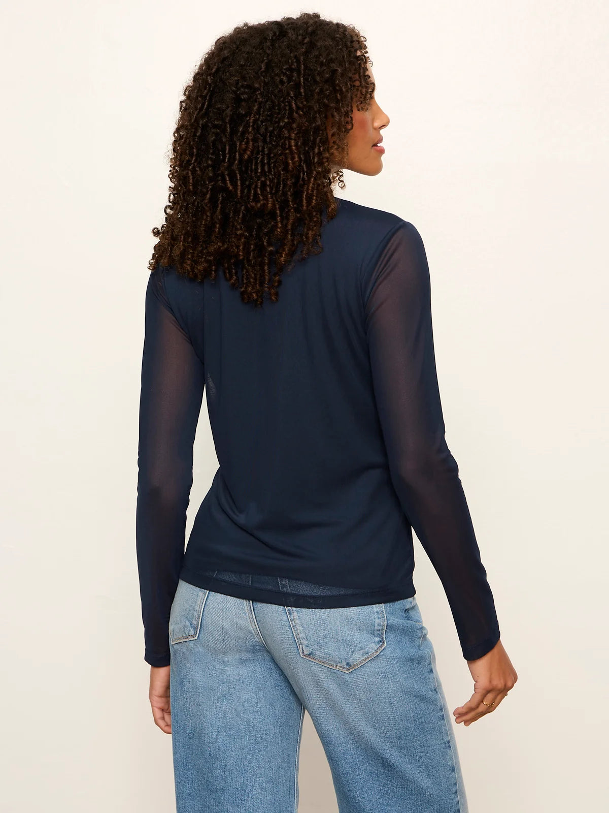 Mesh Long Sleeve Cardigan in Navy