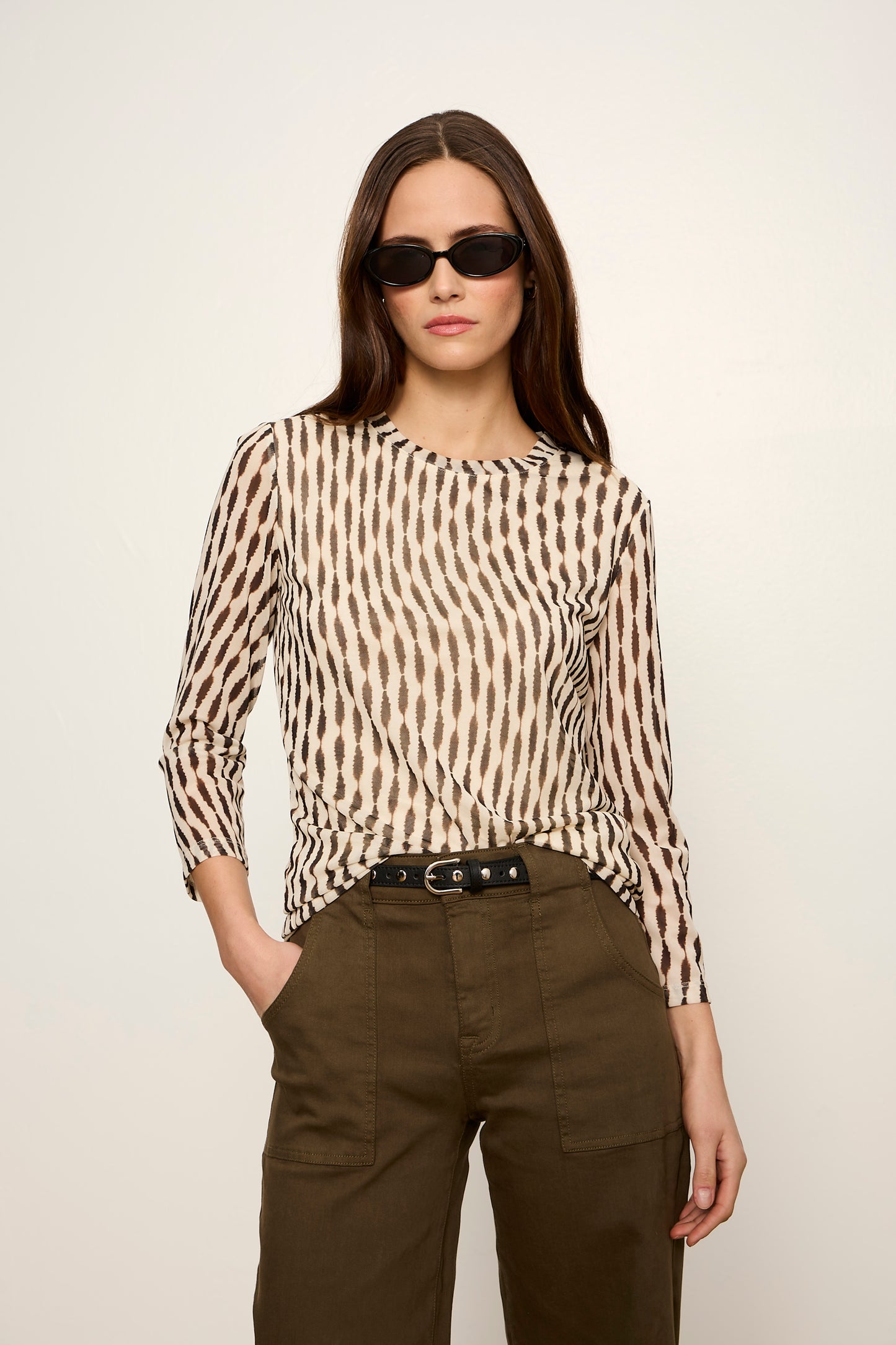 Mesh 3/4 Sleeve Top in Inkblot
