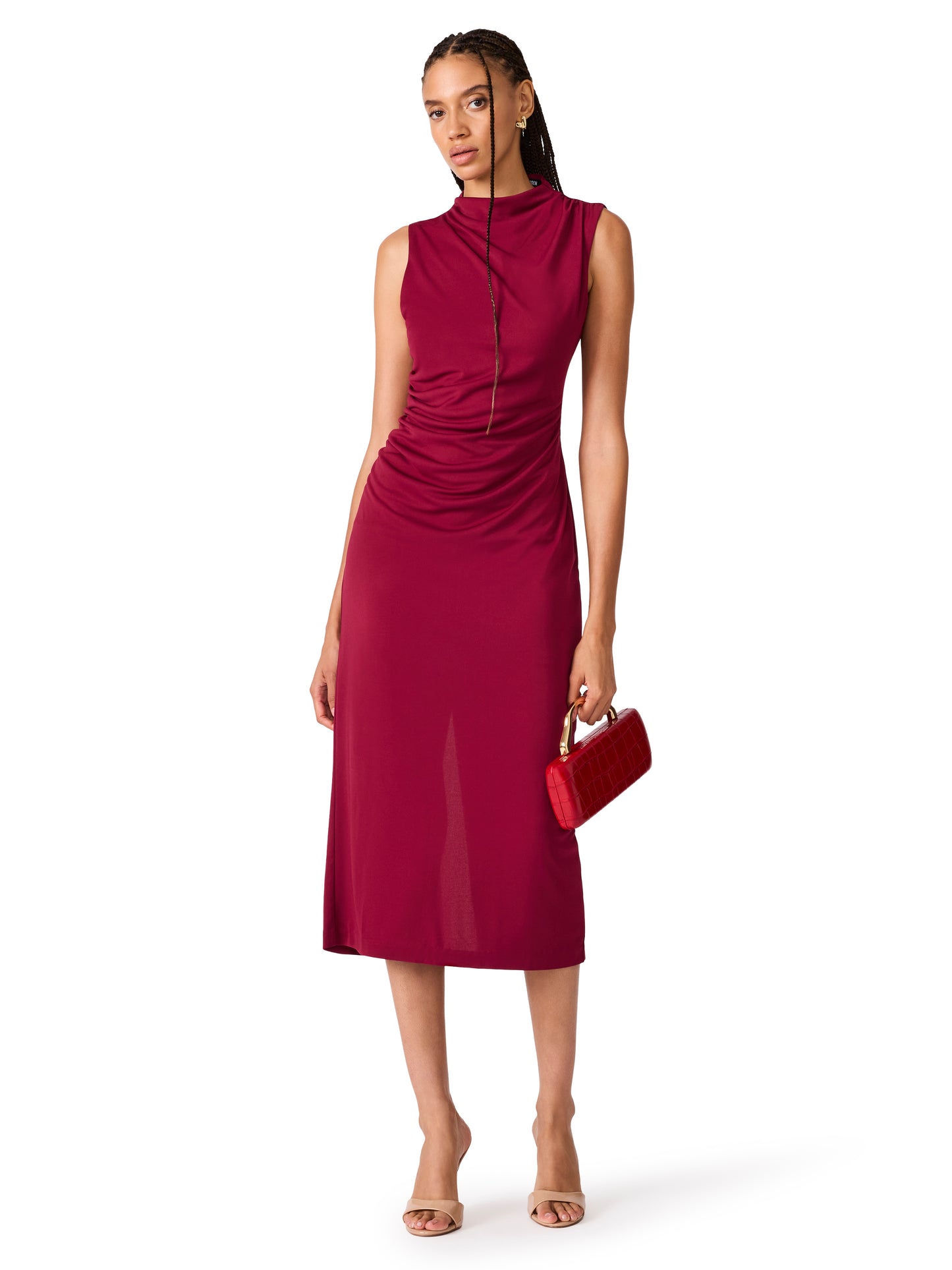 Mo Funnel Dress in Beet Red