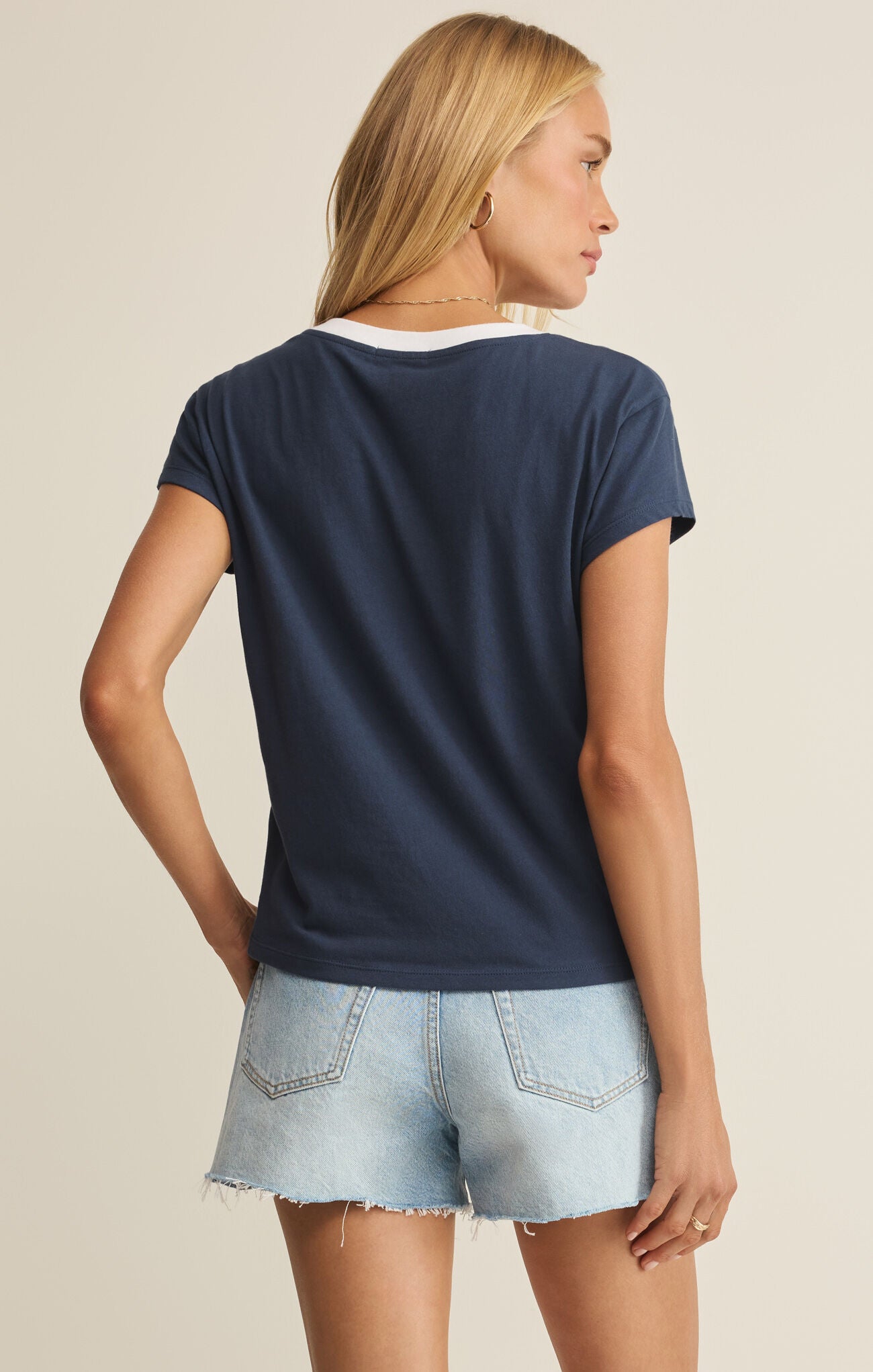 Modern Colorblocked V-Neck Tee in Twilight Blue