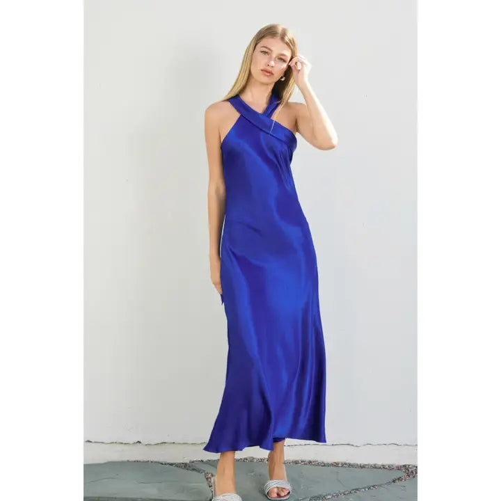 knee length dresses for ladies Jasmine Halter Midi Dress, in Rose Gold Luxe Satin | Show Me Your Mumu main image 0