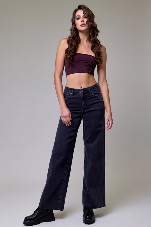 Nori Clean Stretch Wide Leg Jeans in Charcoal