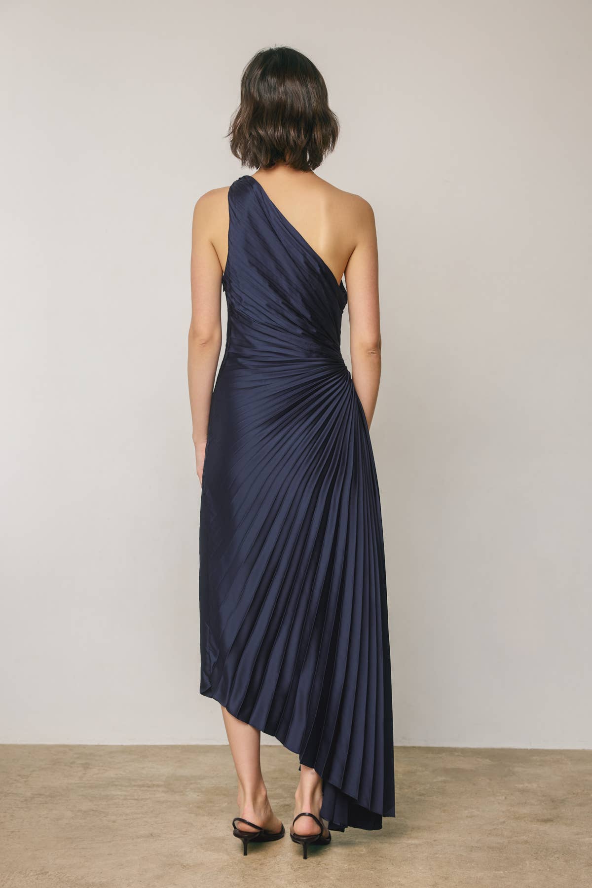Olympia Pleated One Shoulder Dress in Midnight Navy