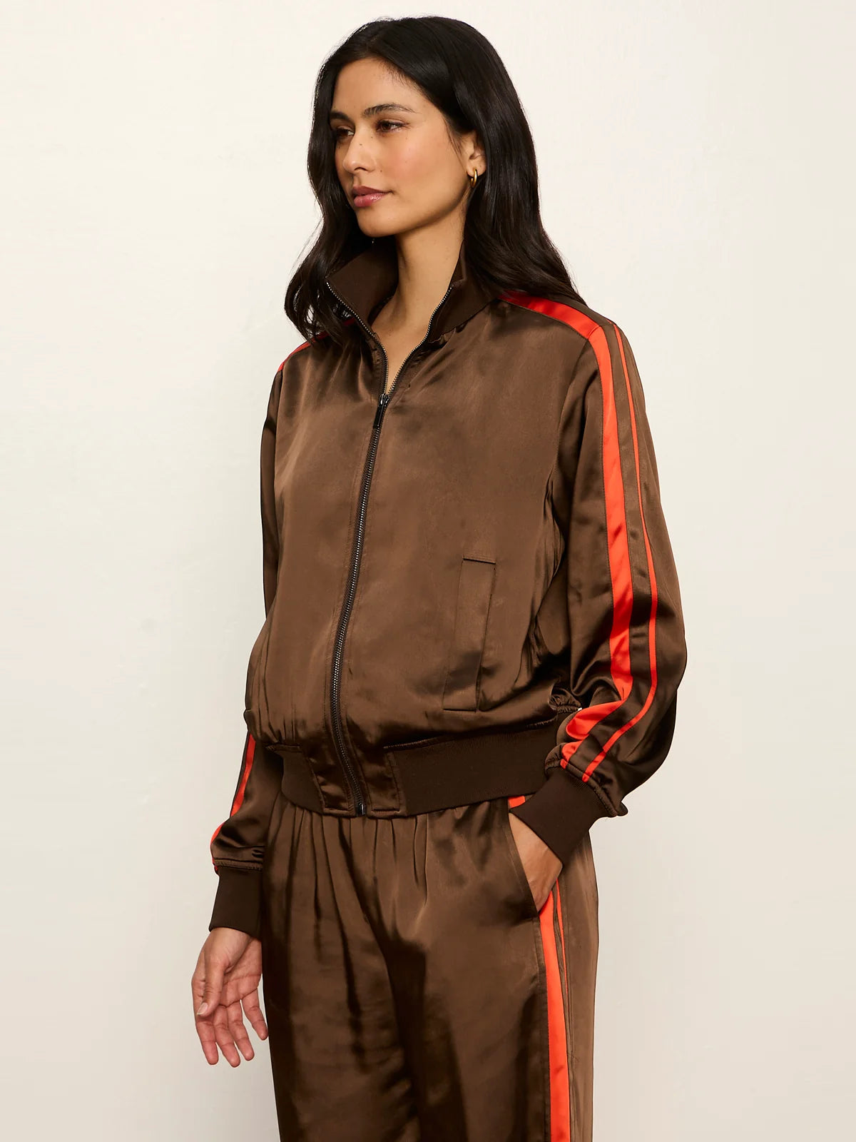 On Track Satin Jacket in Espresso Martini