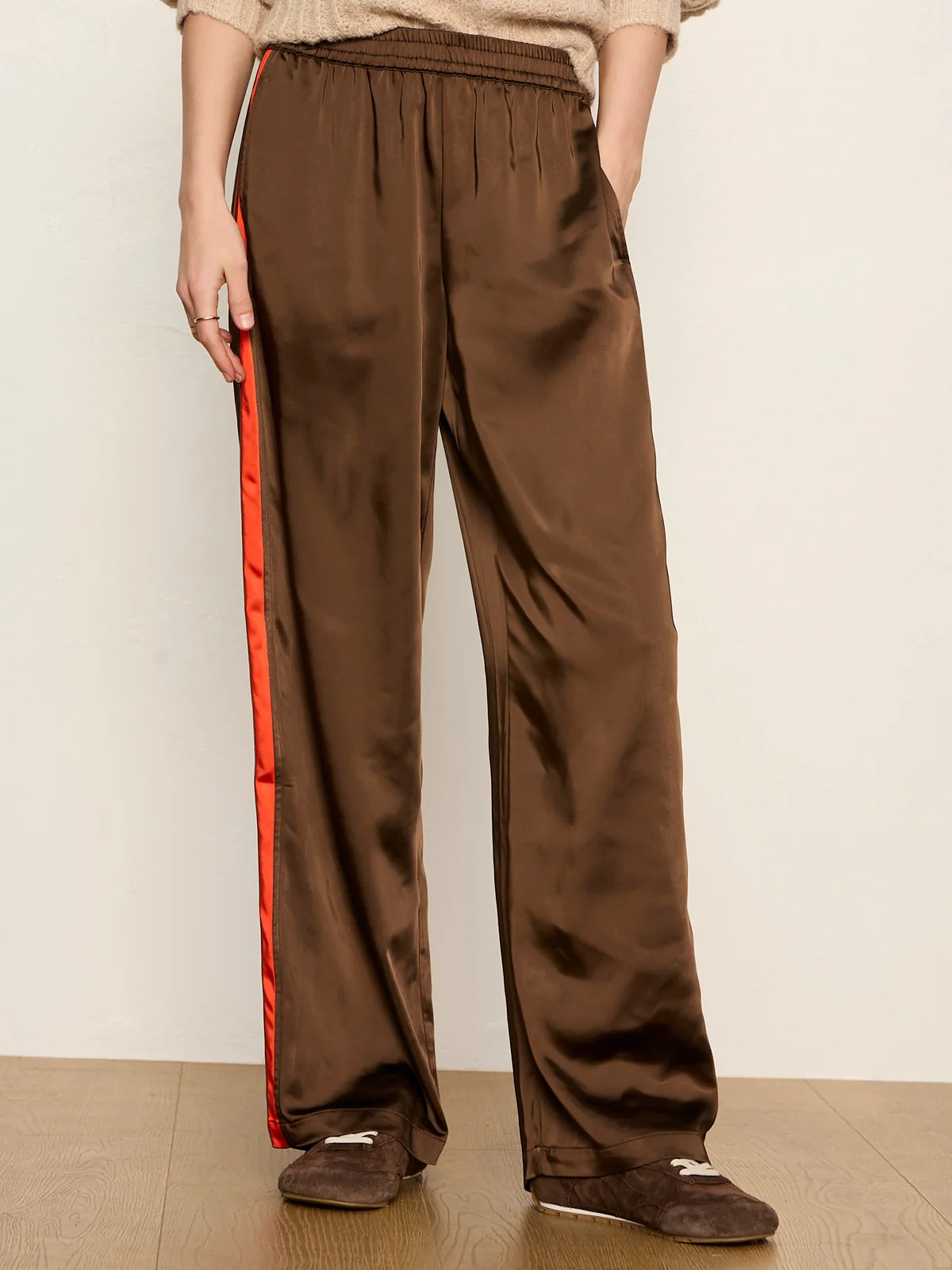 On Track Satin Pant in Espresso Martini