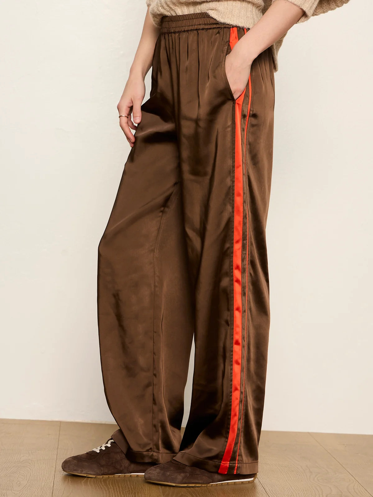 On Track Satin Pant in Espresso Martini