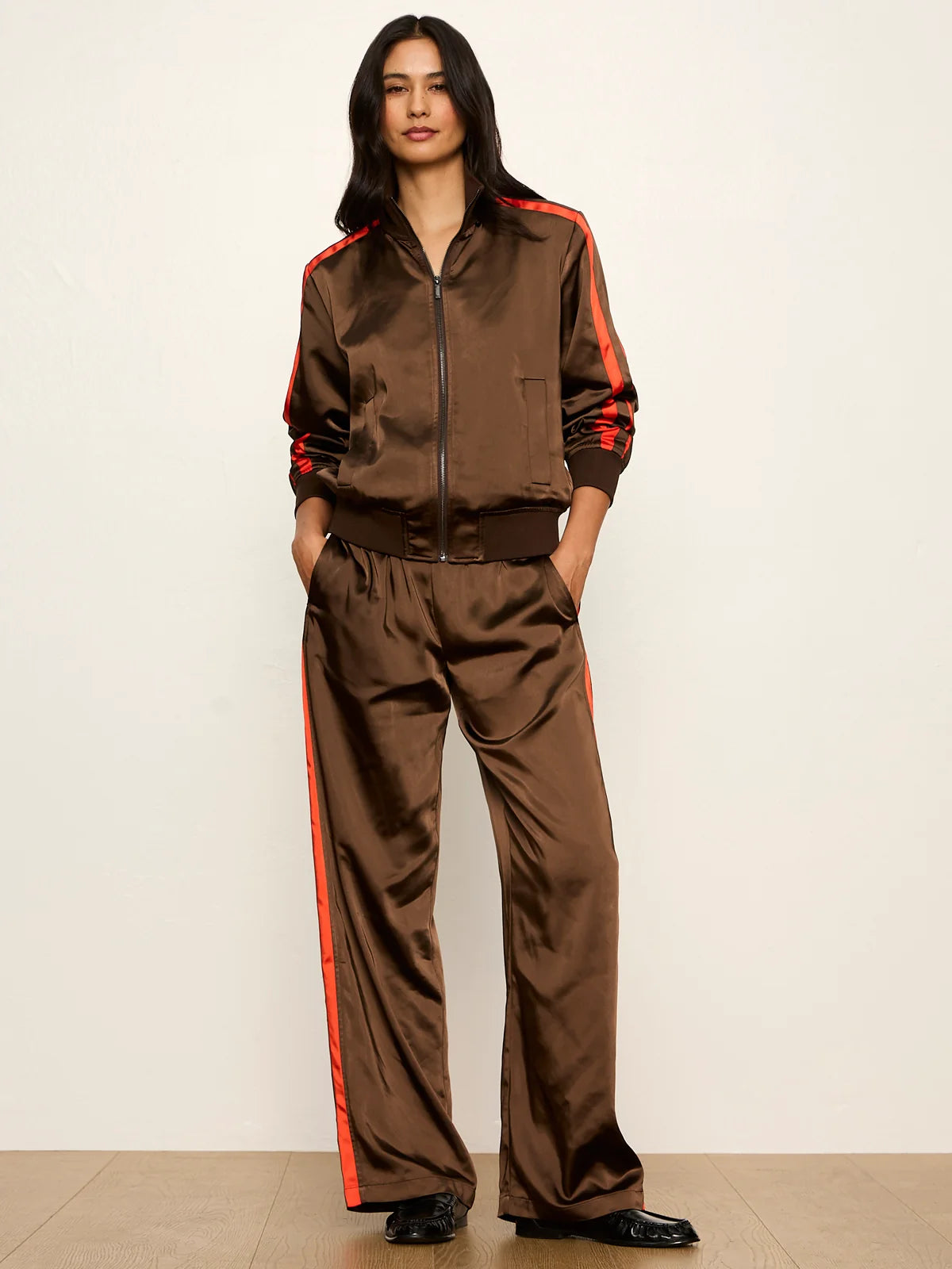 On Track Satin Pant in Espresso Martini