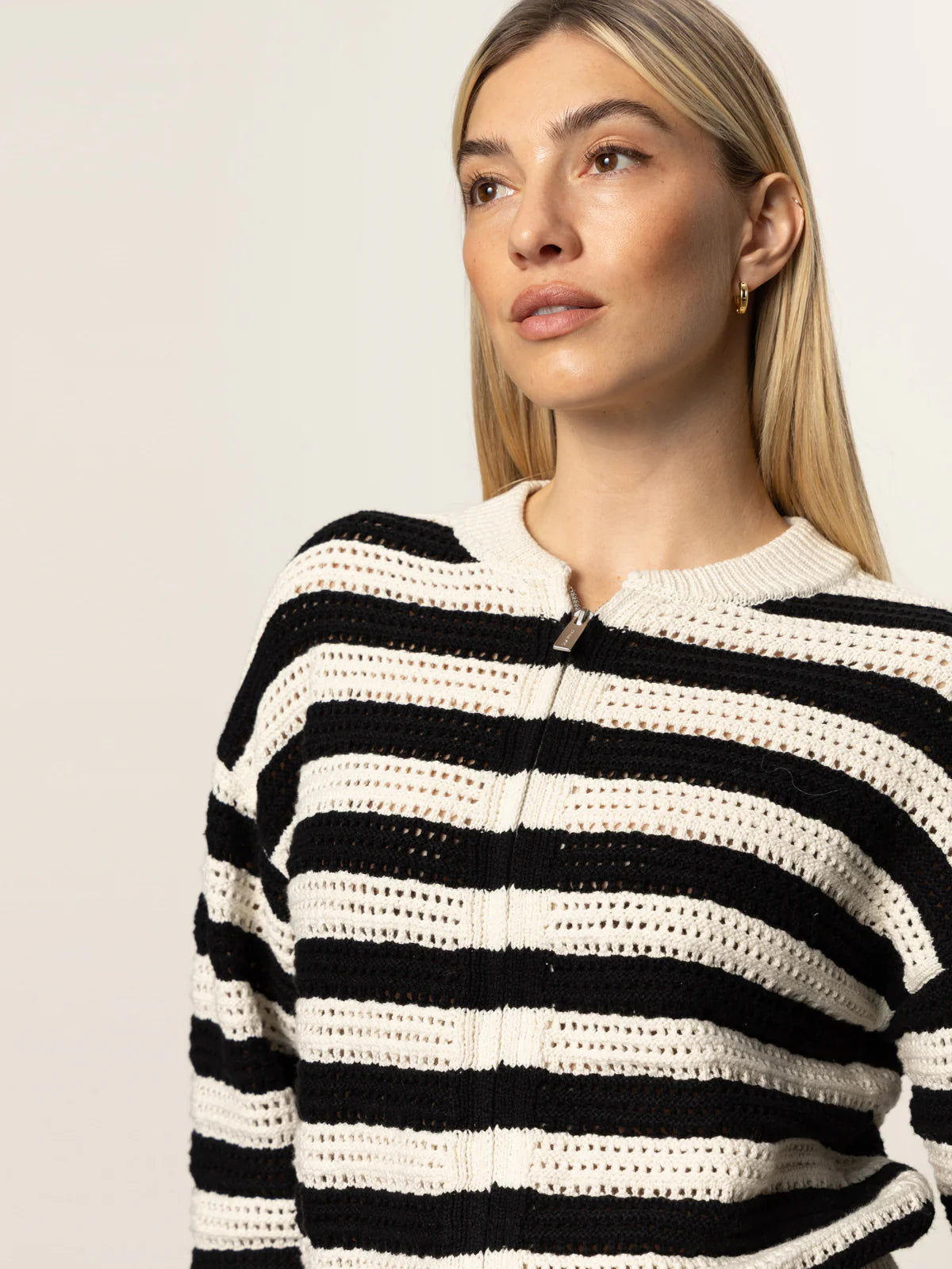 Open Knit Bomber Jacket