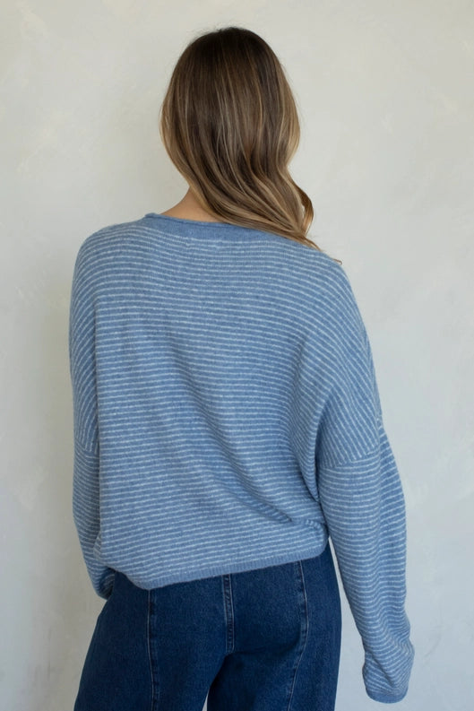 Pin Striped Piper Cardigan Dusty Blue