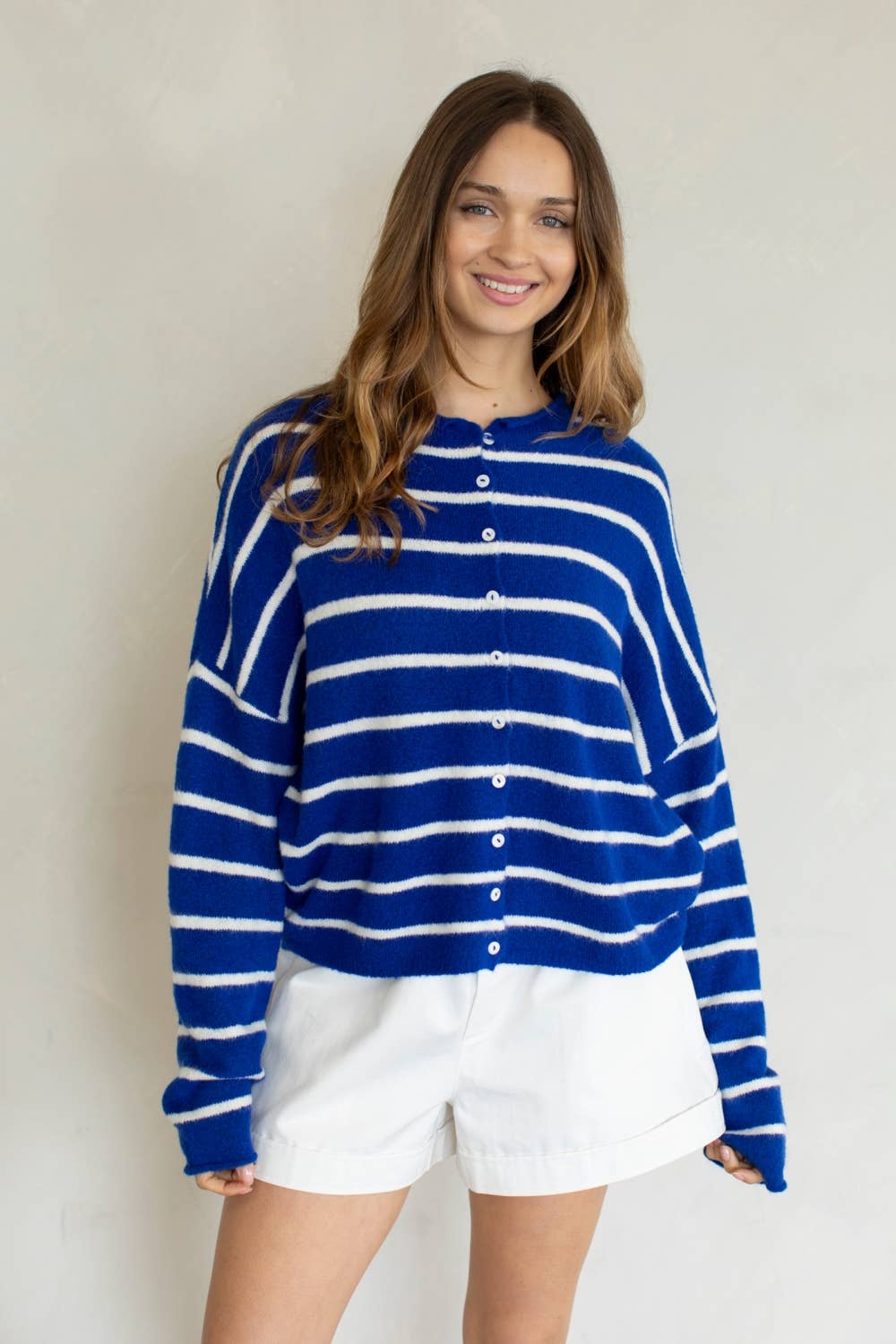 Cabana Striped Piper Cardigan in Royal Blue