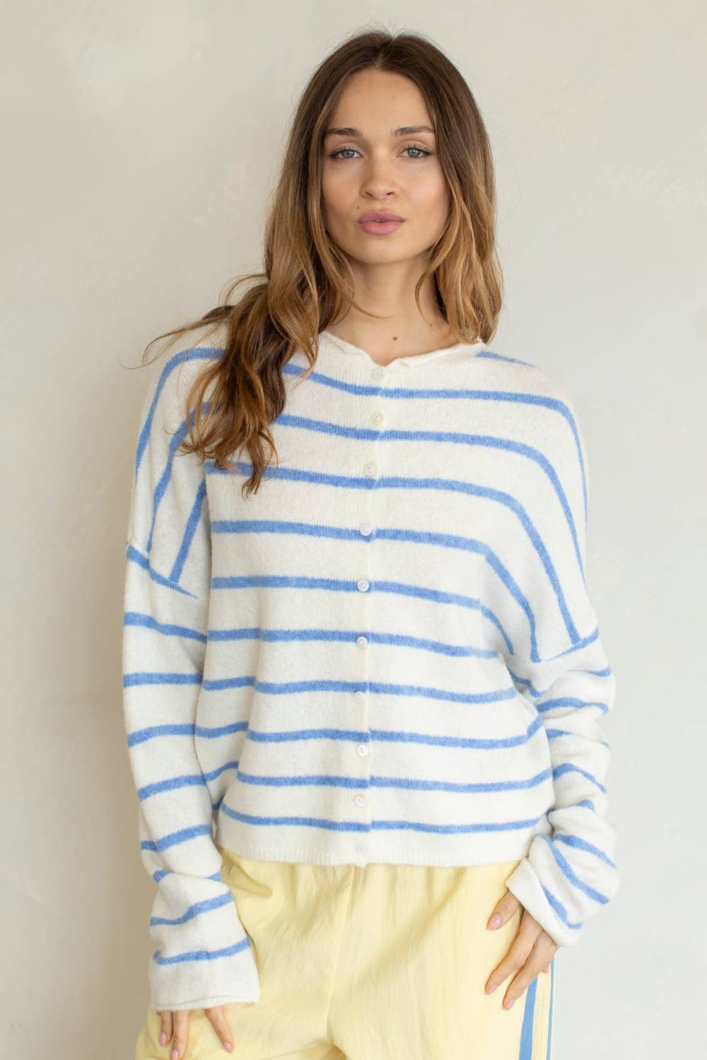Cabana Striped Piper Cardigan in Ivory