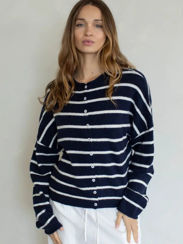 Cabana Striped Piper Cardigan Midnight