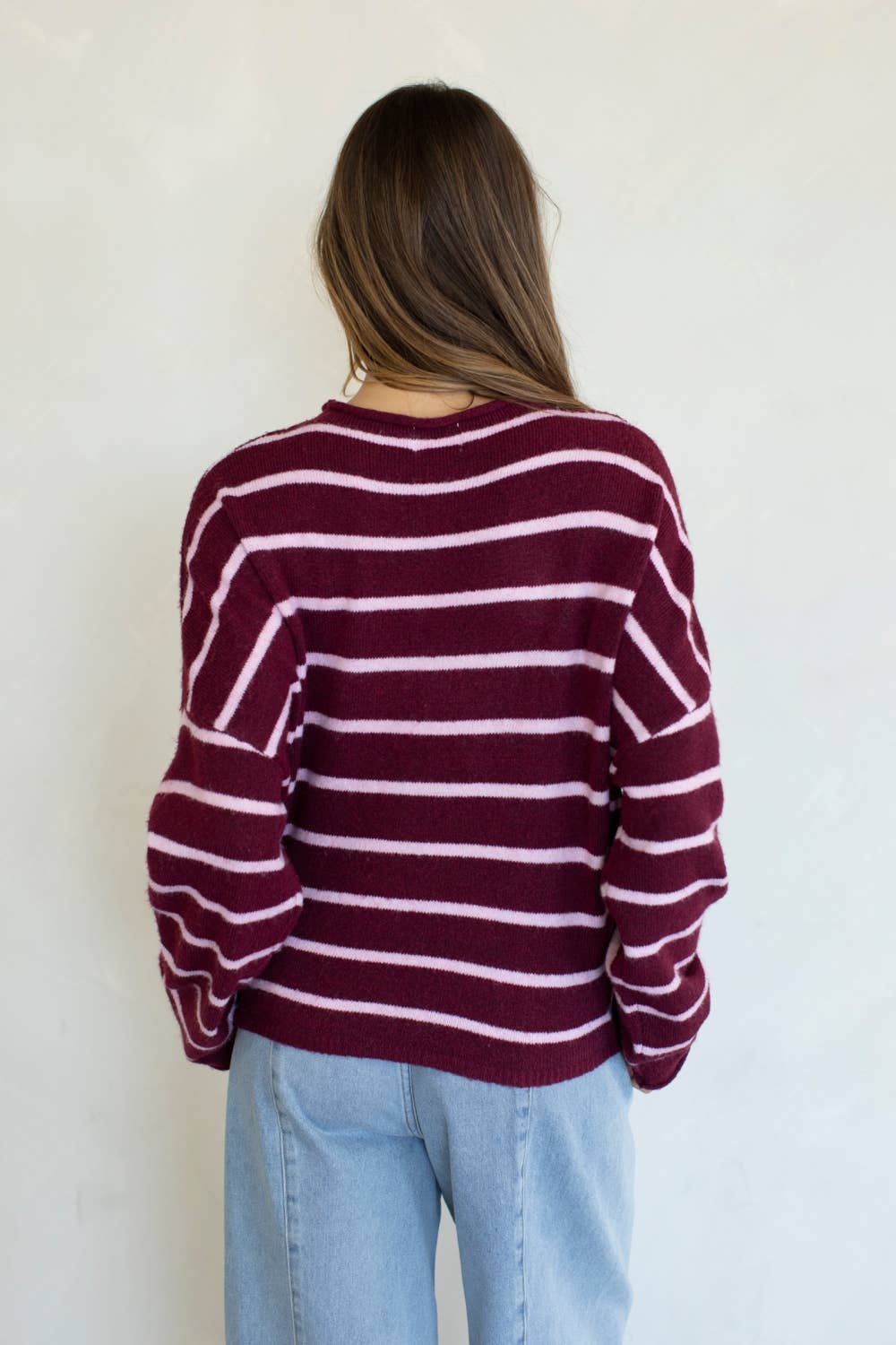 Cabana Striped Piper Cardigan in Wine