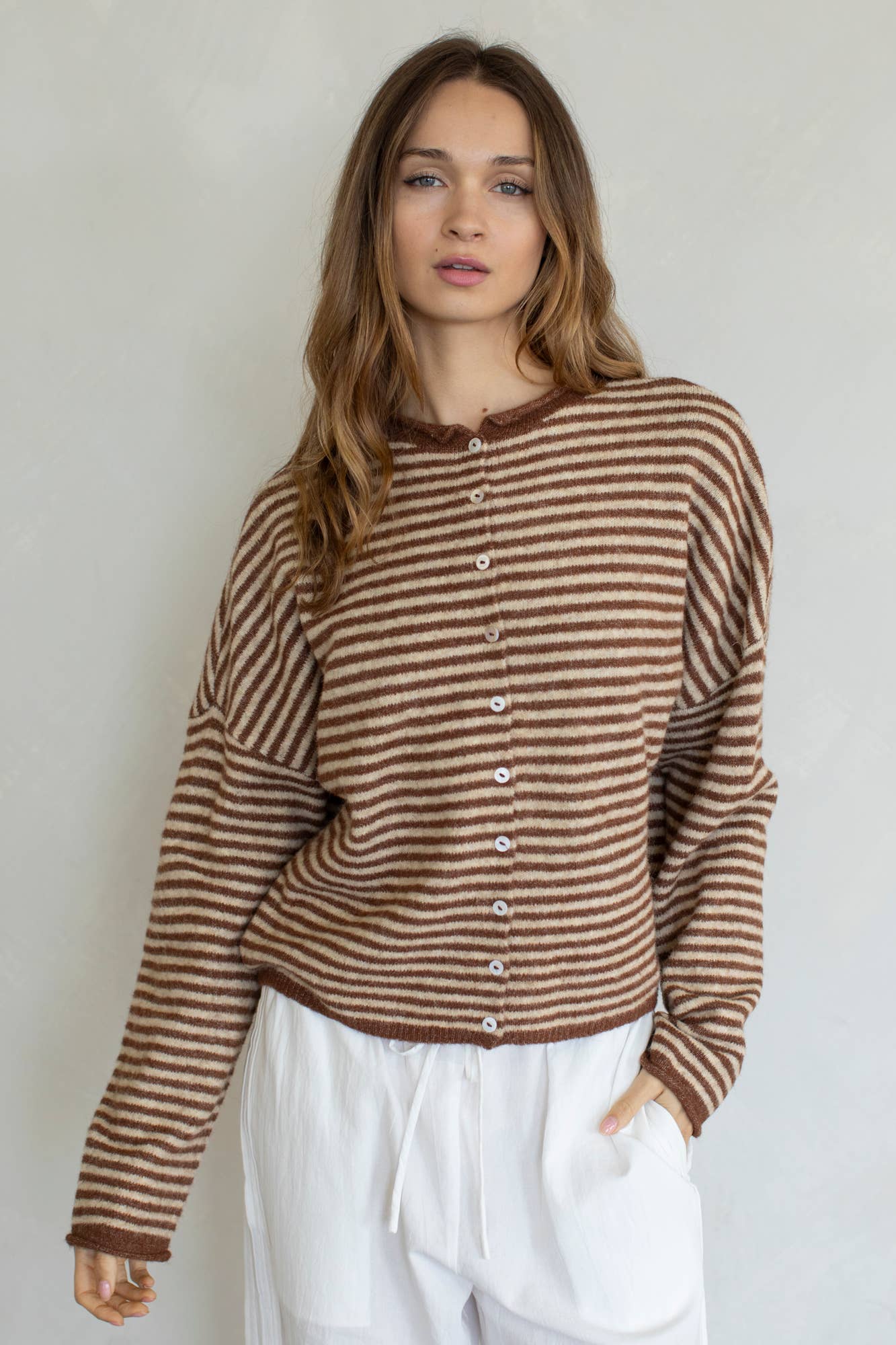 Piper Cardigan Mini Stripe in Brown