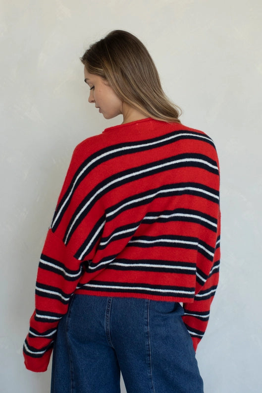 Piper Varsity Stripe Cardigan in Tomato Red