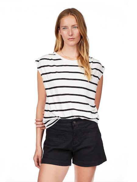 Pleated Muscle Tee Black and White