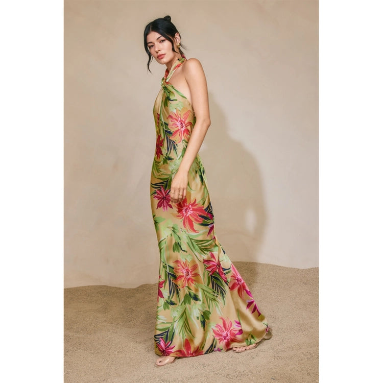 Rainforest Leaf Halter Maxi Dress