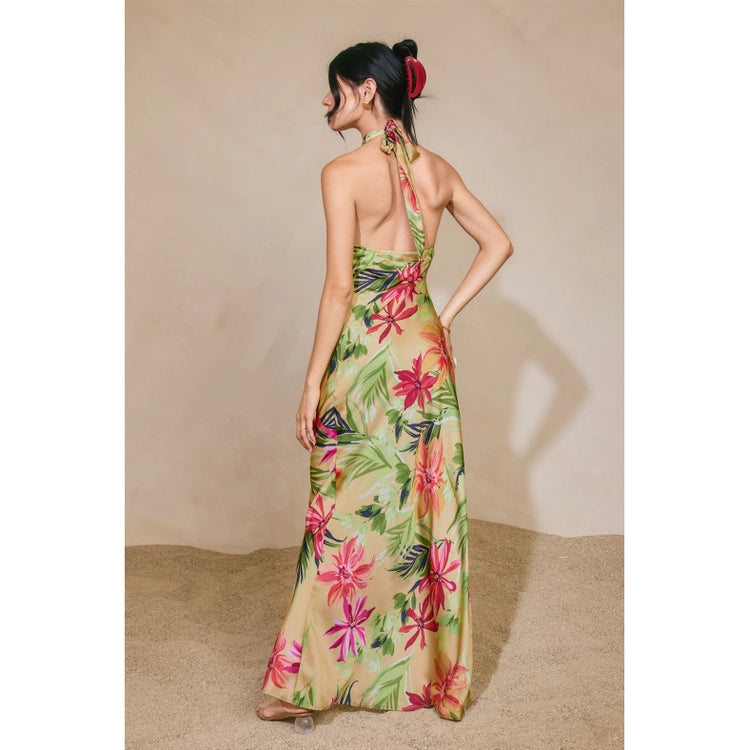 Rainforest Leaf Halter Maxi Dress