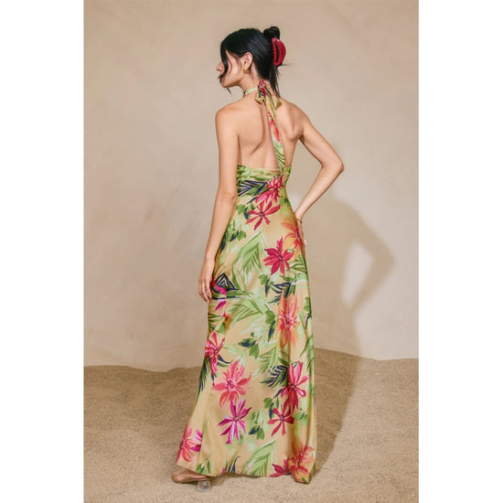 Rainforest Leaf Halter Maxi Dress