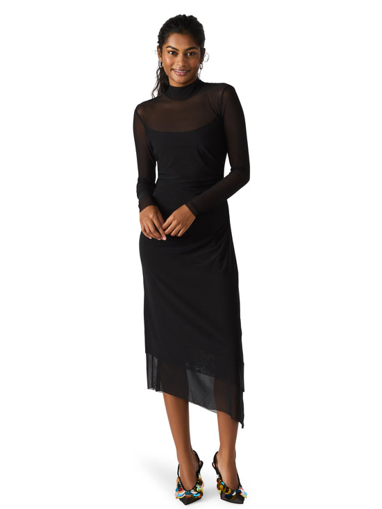 Steve Madden Blare Long Sleeve Mesh Midi Dress - Black Steve Madden Blare Long Sleeve Mesh Midi Dress - Black