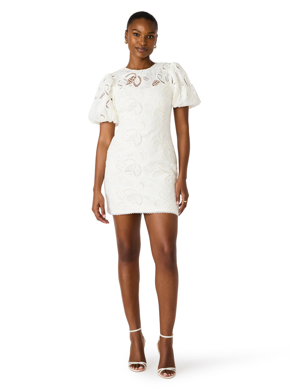 Steve Madden Elly Lace Dress – Puff Sleeve Sheath Mini NTRL