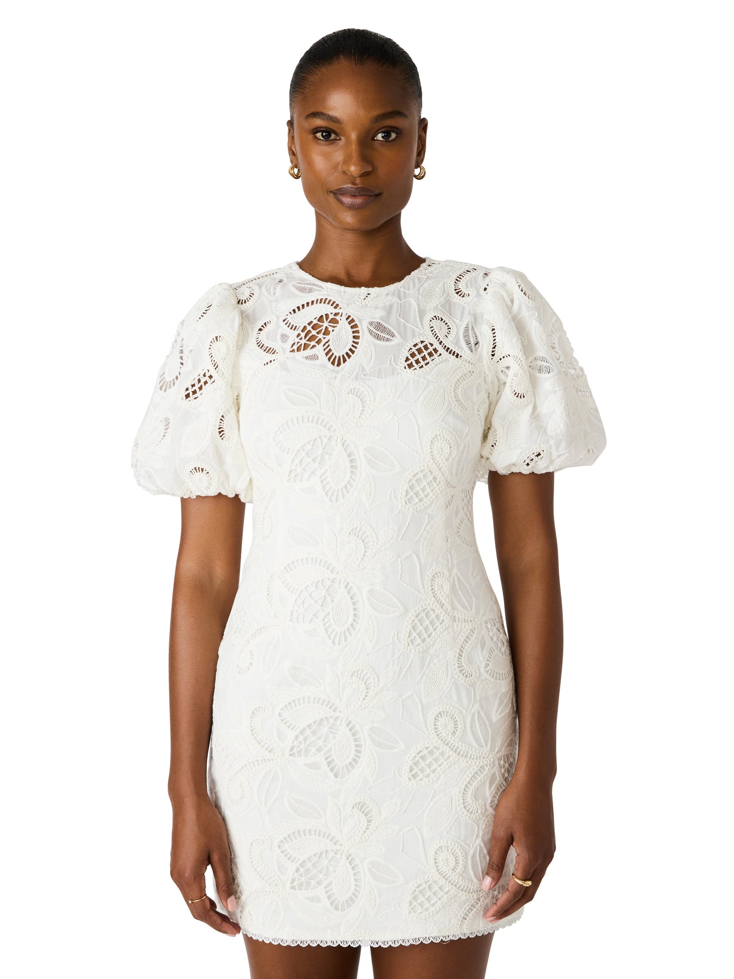 Steve Madden Elly Lace Dress – Puff Sleeve Sheath Mini NTRL Steve Madden Elly Lace Dress – Puff Sleeve Sheath Mini NTRL