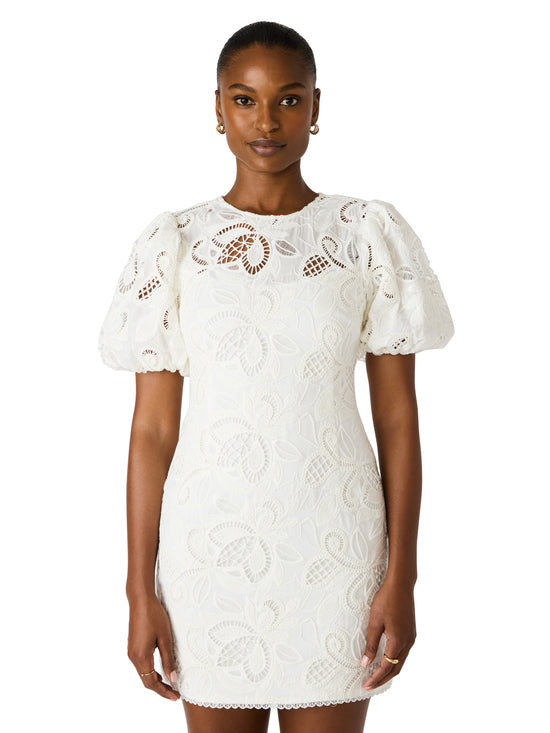 Steve Madden Elly Lace Dress – Puff Sleeve Sheath Mini NTRL