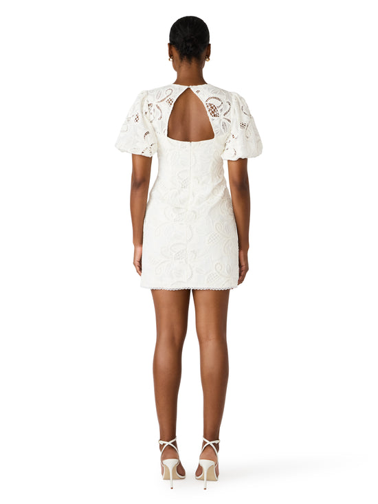 steve madden white dress Steve Madden Elly Lace Dress – Puff Sleeve Sheath Mini NTRL
