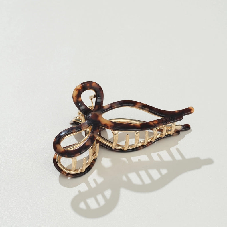 Sabrina Vintage Snow Ribbon Metal Bow Claw Clip