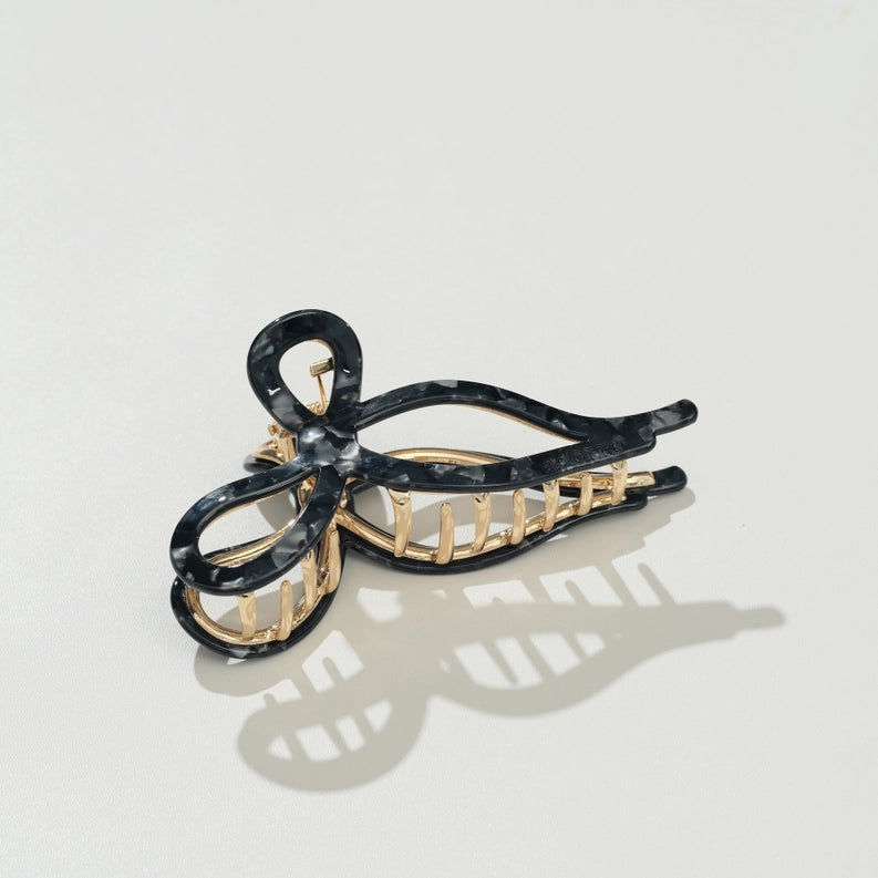 Sabrina Vintage Snow Ribbon Metal Bow Claw Clip