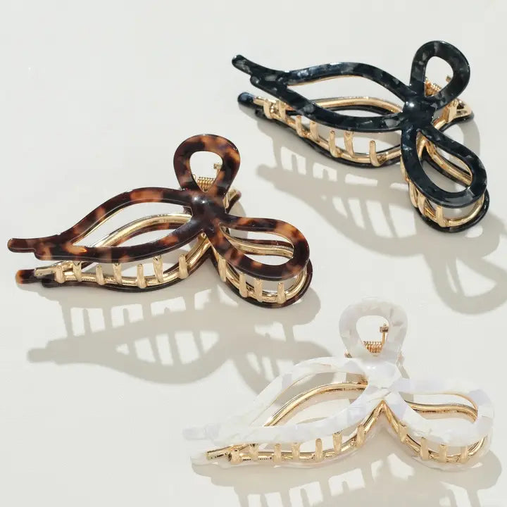 Sabrina Vintage Snow Ribbon Metal Bow Claw Clip