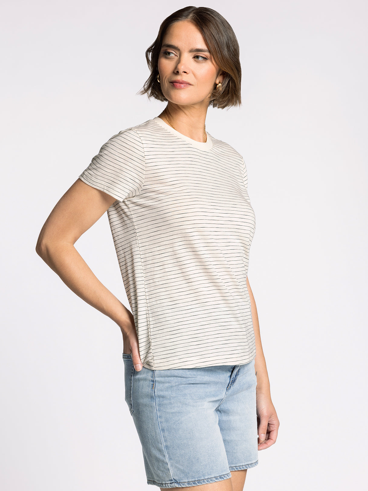 Sarah Stripe Tee in Ivory and Black