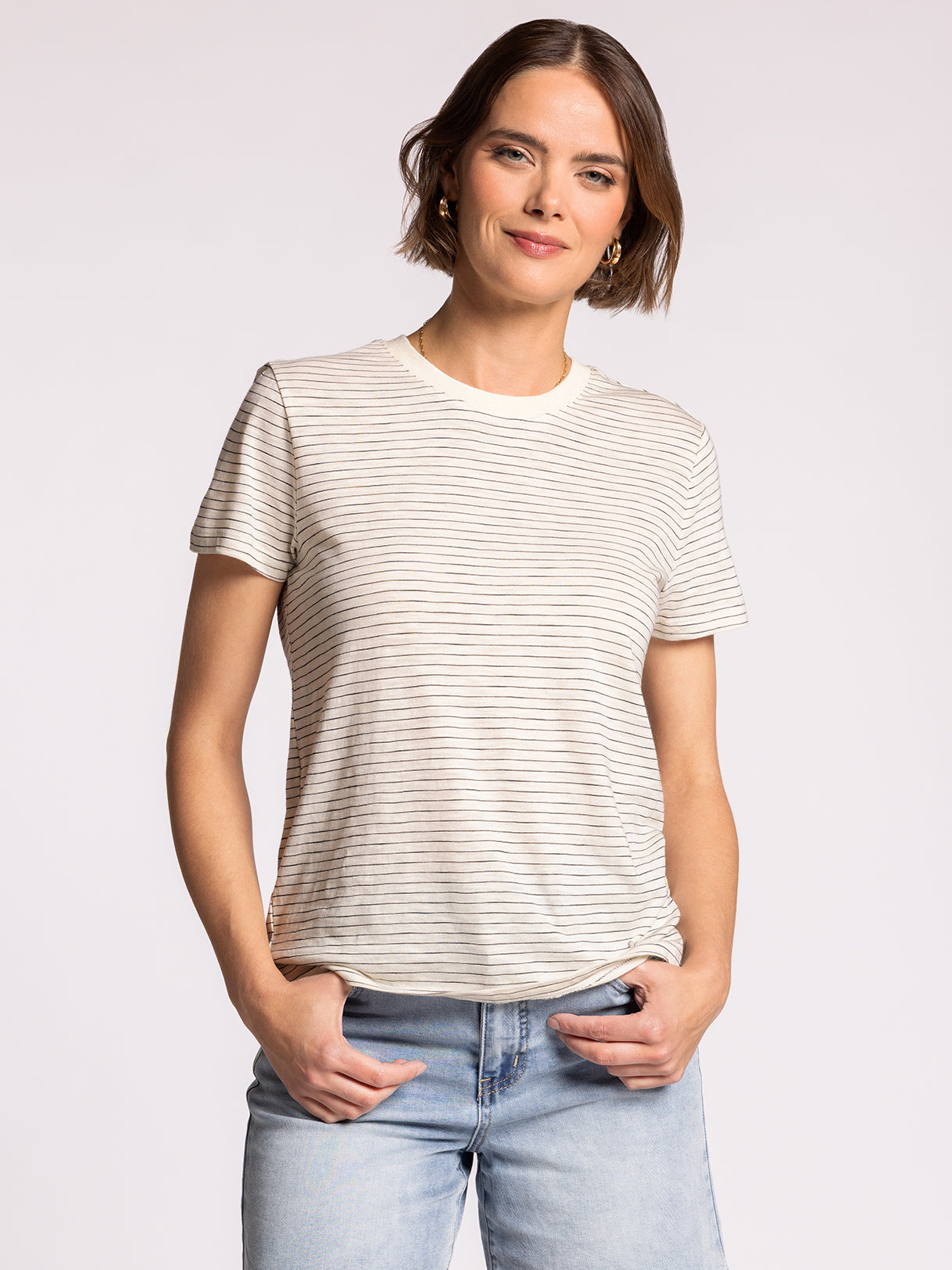 Sarah Stripe Tee in Ivory and Black