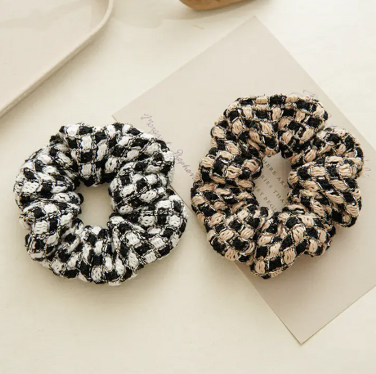 Checkered Tweed Knit Scrunchie