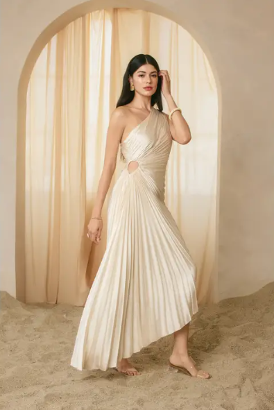 Olympia One Shoulder Maxi Dress Pearl