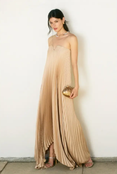 Moonglade Pleated Maxi Column Dress M / Oyster Moonglade Pleated Maxi Column Dress M / Oyster