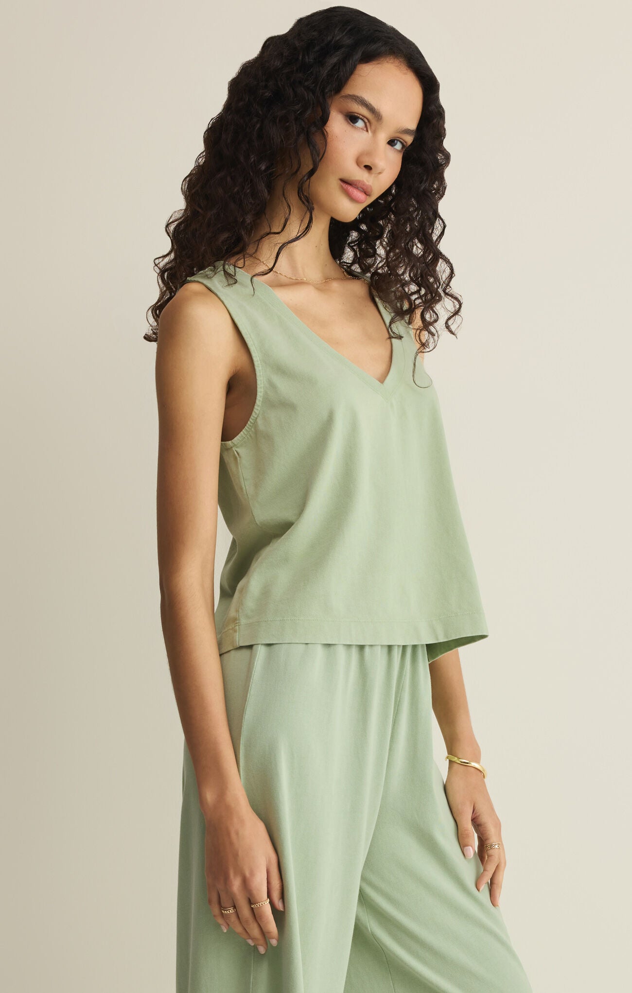 Sloane V-Neck Top in Crystal Green
