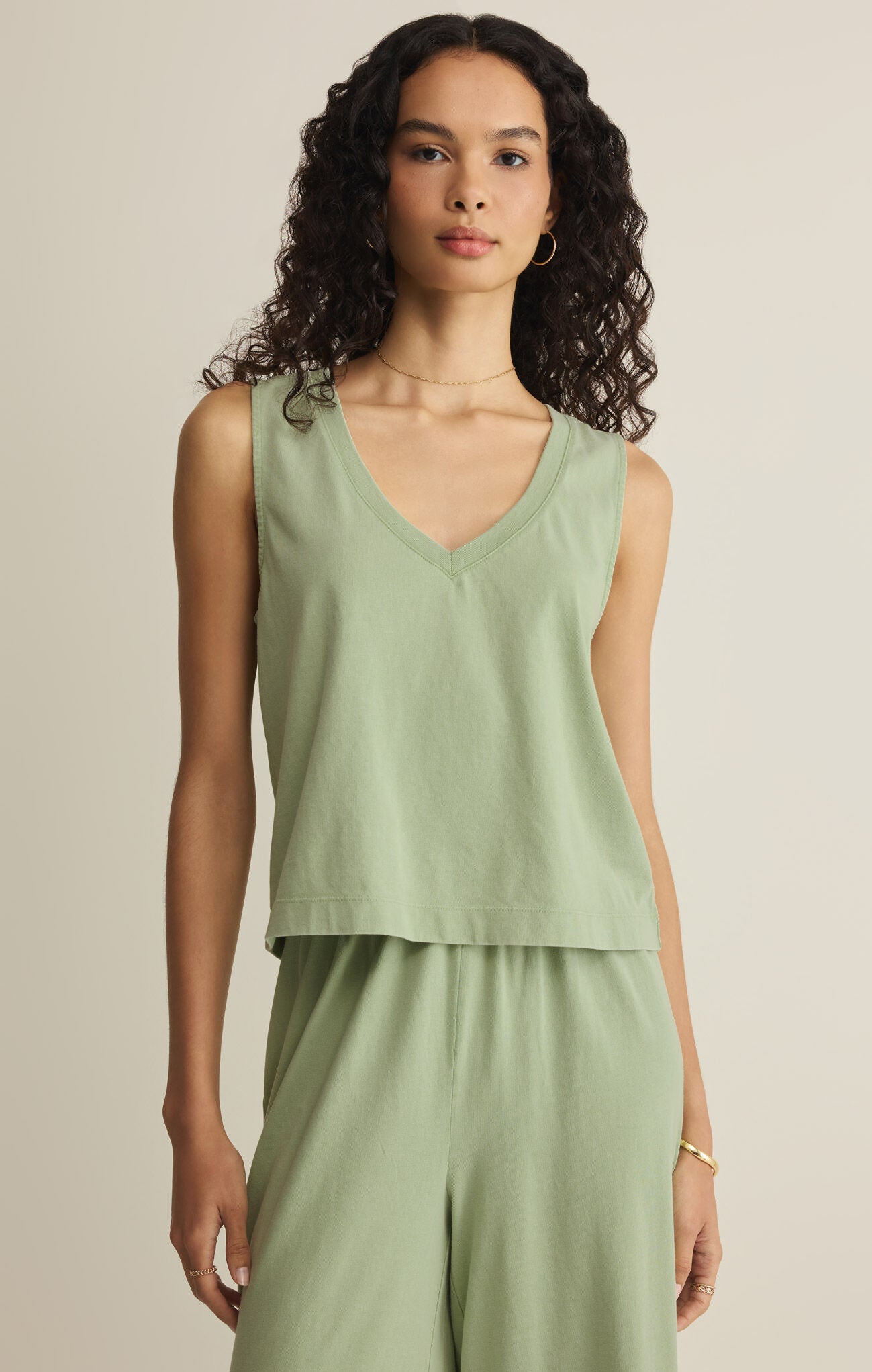 Sloane V-Neck Top in Crystal Green