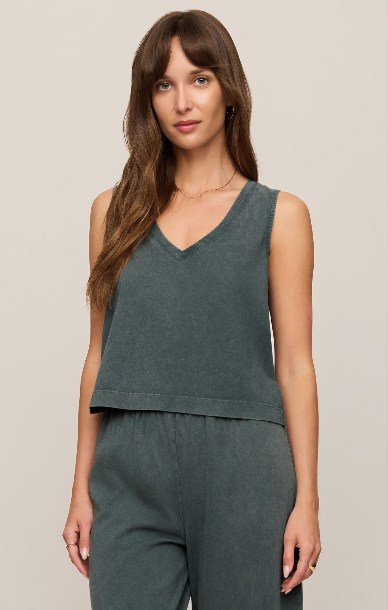 Sloane V-Neck Top in Emerald Cove