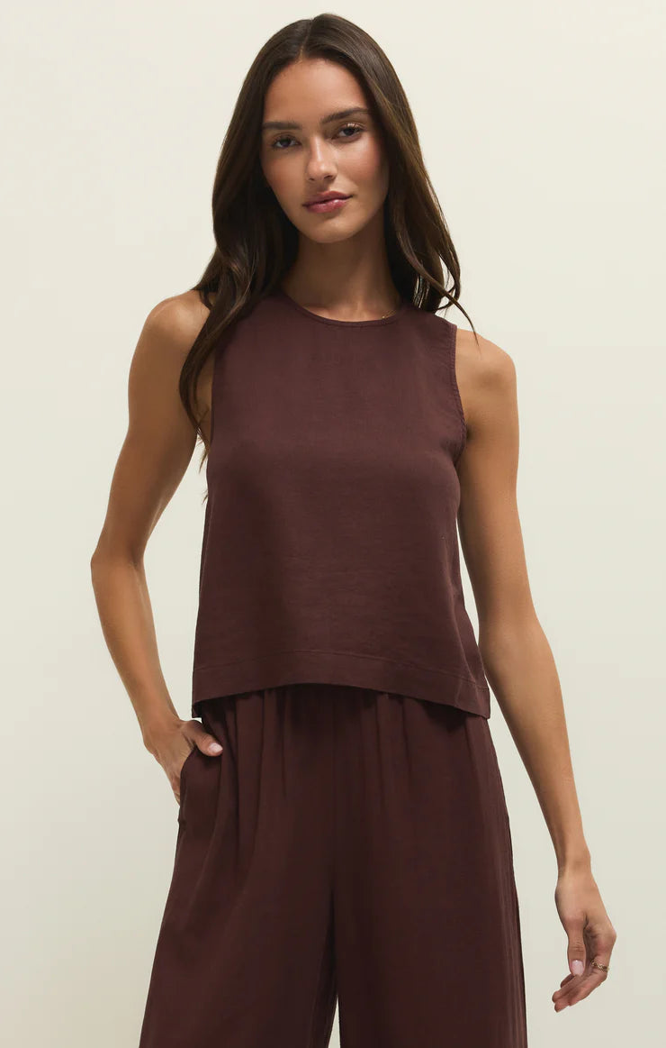 Sloane Linen Top in Chocolate Cherry