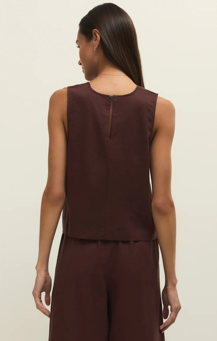 Sloane Linen Top in Chocolate Cherry